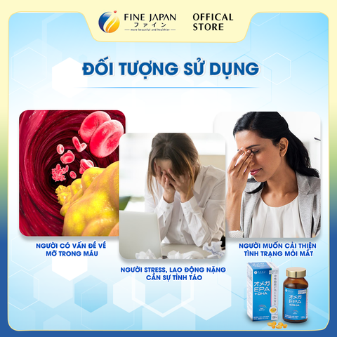 [Chức năng] Viên uống dầu cá FFC Omega EPA & DHA FINE JAPAN hỗ trợ giảm mỡ máu lọ 150 viên