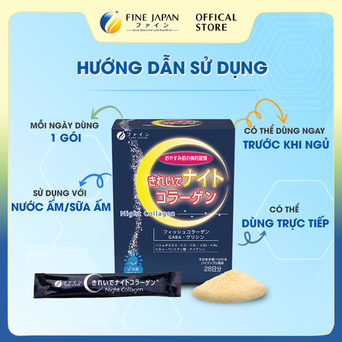 Bột uống Night Collagen FINE JAPAN hỗ trợ giấc ngủ & đẹp da hộp 28 thanh