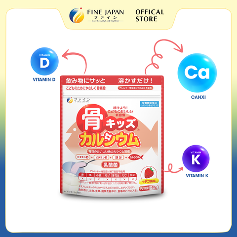 [Vị Dâu] Bột Canxi Cá Tuyết Fine Bone's Calcium For Kids FINE JAPAN bổ sung Canxi phát triển chiều cao gói 140g