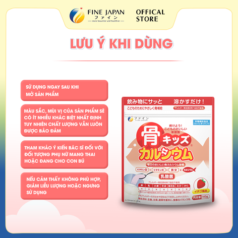 [Vị Dâu] Bột Canxi Cá Tuyết Fine Bone's Calcium For Kids FINE JAPAN bổ sung Canxi phát triển chiều cao gói 140g