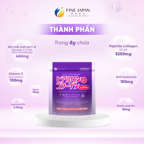 THỰC PHẨM BẢO VỆ SỨC KHỎE HYALURON & COLLAGEN + Q10 PLATINUM FINE JAPAN GÓI 240GR