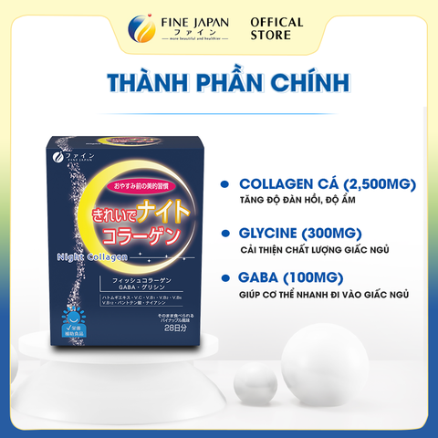 Bột uống Night Collagen FINE JAPAN hỗ trợ giấc ngủ & đẹp da hộp 28 thanh