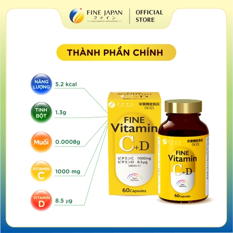 Viên uống Vitamin C&D FINE JAPAN chống suy nhược cơ thể lọ 60 viên (30 ngày)