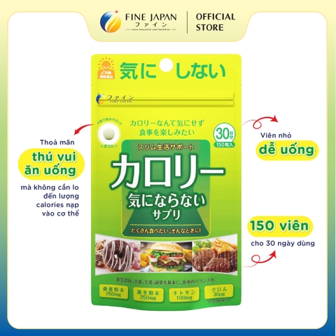 Viên uống chống hấp thụ Calories Burn FINE JAPAN hạn chế hấp thụ tinh bột & chất béo gói 150 viên (30 ngày)
