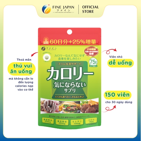 Viên uống chống hấp thụ Calories Burn FINE JAPAN hạn chế hấp thụ tinh bột & chất béo gói 375 viên (75 ngày)