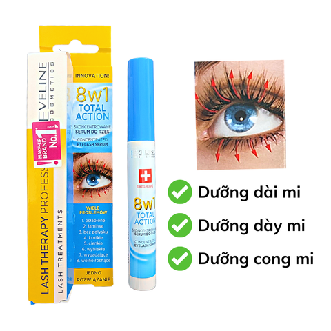 Tinh Chất Dưỡng Mi Eveline 8in1 Total Action Lash Therapy Professional Của Nga 10ml