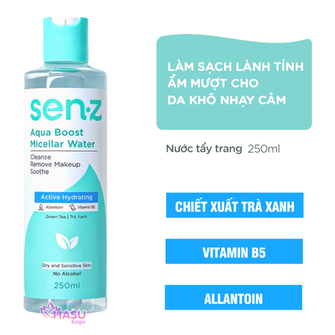 Combo Làm Sạch Dưỡng Ẩm Sâu Cho Da Khô - Nước Tẩy Trang 250ml + Sữa Rửa Mặt Trà Xanh 150ml SenZ Aqua Boost