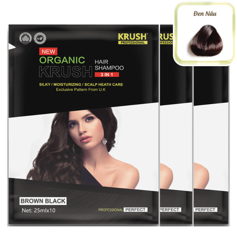 Combo 3 Gói Dầu Gội Nhuộm Tóc Hữu Cơ Thiên Nhiên KRUSH 25ml Anh Quốc Chính Hãng - Màu Nâu Đen