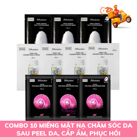 Combo 10 Miếng Mặt Nạ JMsolution Chăm Sóc Da Khô, Cấp Ẩm, Dưỡng Trắng (4 Ceramide, 3 Kén Tằm, 3 Ốc Sên)
