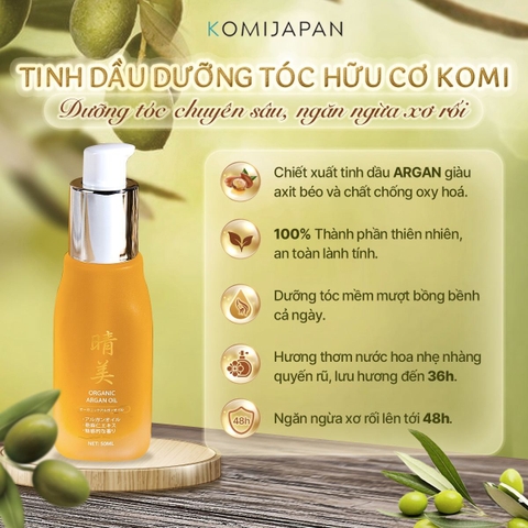 Tinh Dầu Dưỡng Tóc Hữu Cơ KOMI JAPAN Nhật Bản 50ml - Dưỡng Tóc Chuyên Sâu, Ngăn Ngừa Xơ Rối