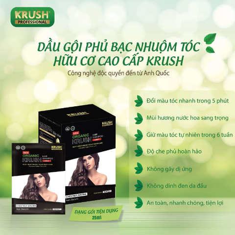 Combo 3 Gói Dầu Gội Nhuộm Tóc Hữu Cơ Thiên Nhiên KRUSH 25ml Anh Quốc Chính Hãng - Màu Hạt Dẻ