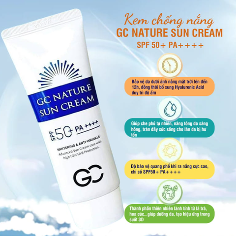 Kem Chống Nắng GC Nature Sun Cream Nâng Tone Dưỡng Trắng SPF 50+ PA++++ 60ml Hàn Quốc