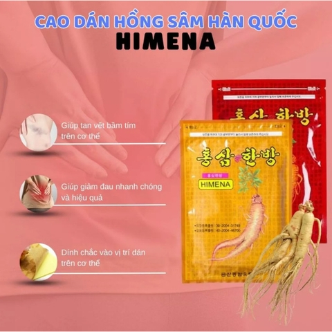 Cao Dán Hồng Sâm Himena Hàn Quốc - Miếng Giảm Đau Nhứt Xương Khớp