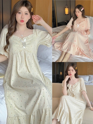 Váy ngủ cotton 100 % cao cấp có miếng lót ngực phong cách dễ thương nhẹ nhàng đáng yêu DN235240
