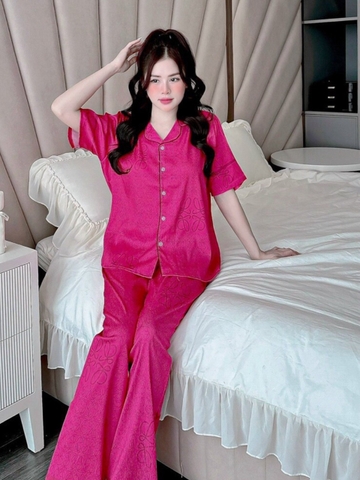 Đồ ngủ Pijama hàng hiệu dáng dài lụa cao cấp hottrent Hồng gấm DN333240