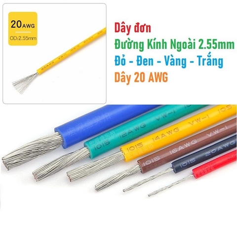 Cáp điện đồng, dây điện đơn 20AWG màu vàng- 1 mét