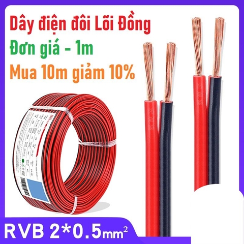 Dây điện đôi đỏ đen 2 dây RVB 2x0.5mm - 1 mét