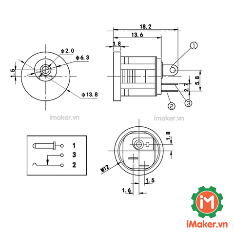 DC022K Đầu nối nguồn DC Cái - nối Dây Kim 2.5mm