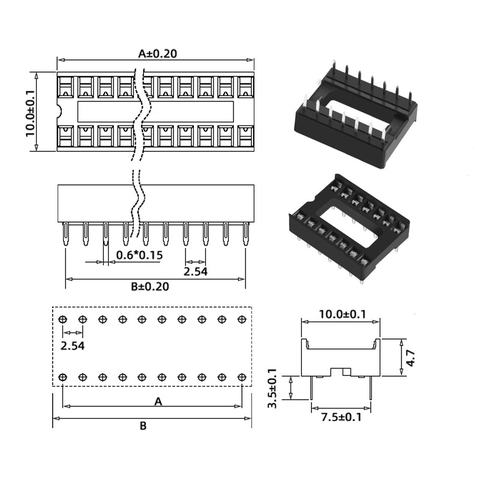 Đế IC 16 chân vuông hai hàng 2.54mm 1A 60VAC