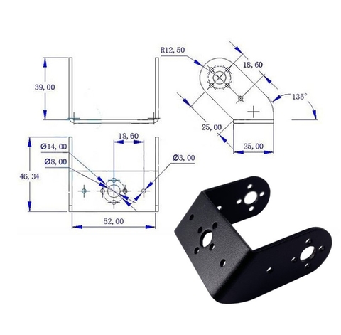 Gá động cơ Servo chữ U nghiêng