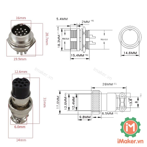 GX16-2P Đầu nối tròn Đực-Cái 2 chân  - 1 Cặp