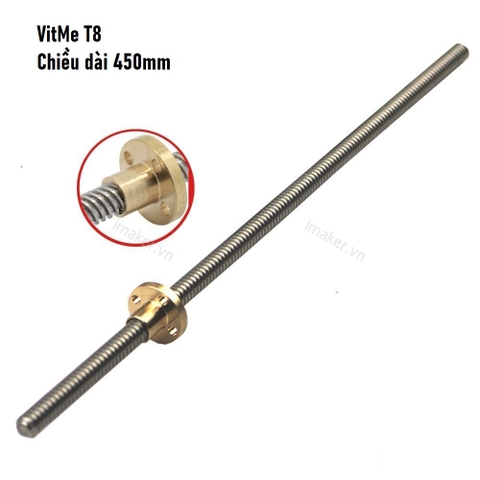 Trục Vit Me T8 bước ren 8mm dài 450mm