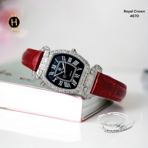 Royal Crowm Quartz 4670 Da Đỏ Mặt Trắng