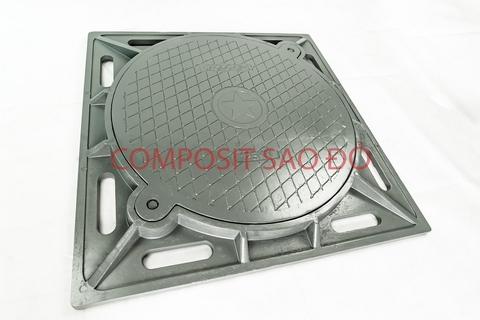 Nắp hố ga Composite khung âm KT: 1000x1000mm-nắp D800mm, tải trọng 125kN