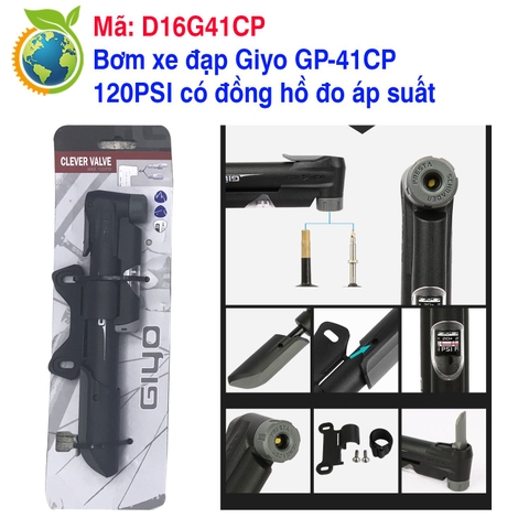 Bơm xe đạp Giyo GP-41CP 120PSI có đồng hồ đo áp suất