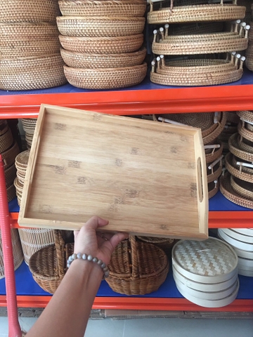 Khay Tre Đựng Trà Đựng Đồ Ăn Có Tay Cầm - Bamboo Tray