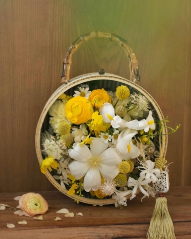 Giỏ cắm hoa tròn bằng tre - Giỏ tre tròn cắm hoa, đựng trái cây