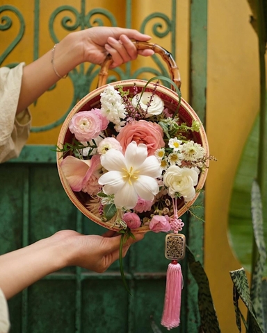 Giỏ cắm hoa tròn bằng tre - Giỏ tre tròn cắm hoa, đựng trái cây