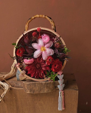 Giỏ cắm hoa tròn bằng tre - Giỏ tre tròn cắm hoa, đựng trái cây
