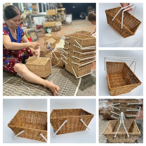 Giỏ Picnic Mây có quai có lót vải - Giỏ Mây Đi Du Lịch, Dã Ngoại để Chụp Ảnh/ Trang Trí