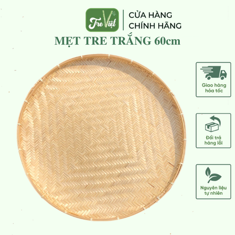 Mẹt trắng to 60cm cạp mây - Mẹt tre đựng đồ trang trí decor thân thiện môi trường