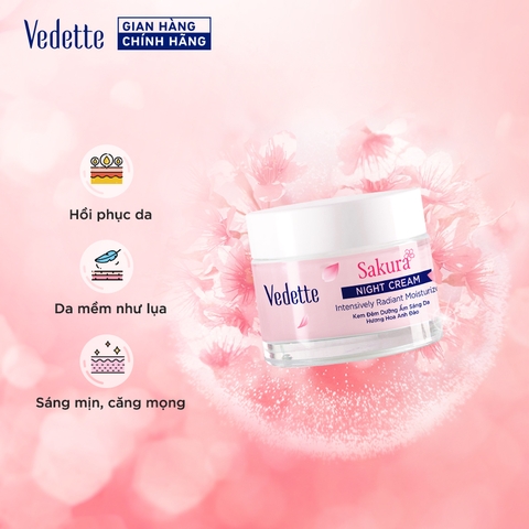 Kem đêm Dưỡng Ẩm Sáng Da Vedette Hương Hoa anh đào 50ml Kem đêm Dưỡng Ẩm Sáng Da Vedette Hương Hoa anh đào 50ml