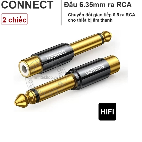 Rắc 6 ly ra hoa sen mạ vàng 24K 2 chiếc Ugreen AV169 80731 - 6.35mm male to female RCA adapter