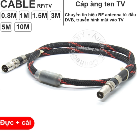 Cáp anten TV đực sang cái DIY 0.8M đến 5M - Antenna TV 9.5mm male to 9.5mm female cable