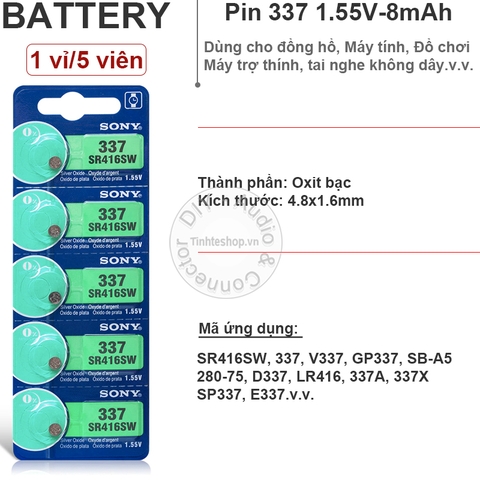 PIN đồng hồ  337 V337 GP337 SR416SW D337 LR416 337A 337X SP337 E337 1.55V oxit bạc - 1 vỉ 5 viên