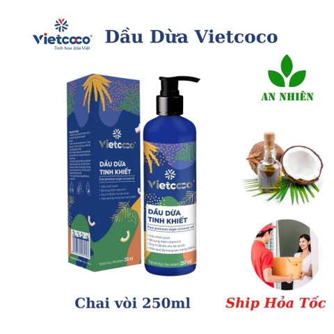 Dầu dừa tinh khiết Vietcoco chai vòi 250ml - dùng để dưỡng tóc, dưỡng da