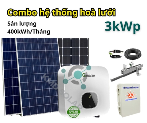 Combo Hệ Thống Điện Mặt Trời 3kWp - HOÁ ĐƠN ĐIỆN DƯỚI 1.Triệu đồng