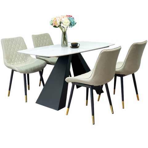 Bộ bàn ăn chân chữ A mặt đá ceramic và 4 ghế  loft giá rẻ BBA-110