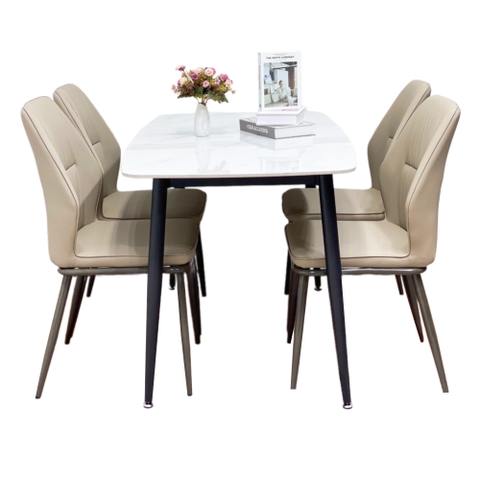 Bộ bàn ăn nhỏ gọn 1m2 và 4 ghế Kevin BBA-111