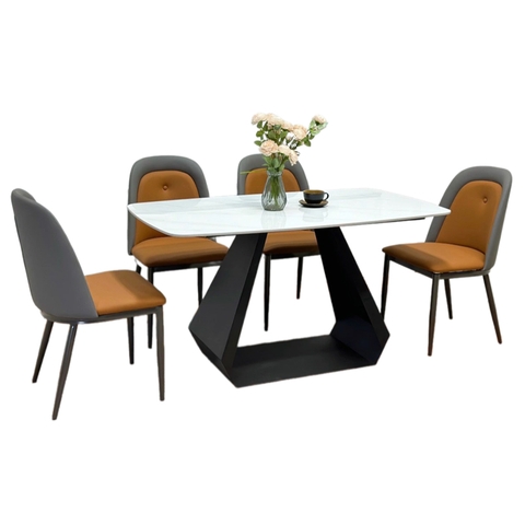 Bộ bàn ăn chân O mặt đá và 4 ghế Owen hiện đại BBA-106