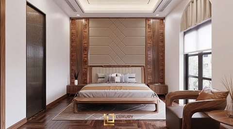Mẫu thiết kế phòng ngủ master hiện đại gỗ óc chó