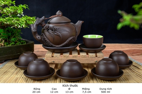 Ấm Chén Tử Sa Đắp Hoa Lan