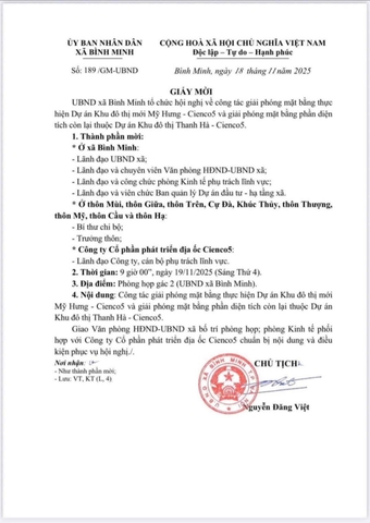 UBND xã Bình Minh họp bàn giải phóng mặt bằng thực hiện dự án Mỹ Hưng