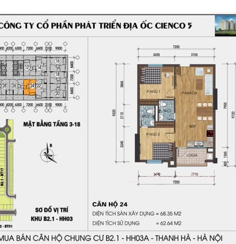 bán căn hộ 1224 hh03B 2 ngủ 6 tòa mới Thanh Hà