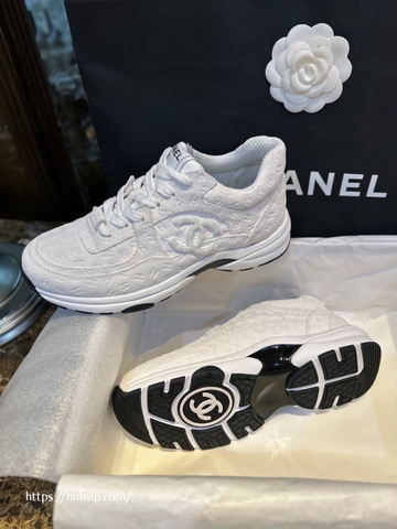 Chanel CC Embossed Logo White Suede