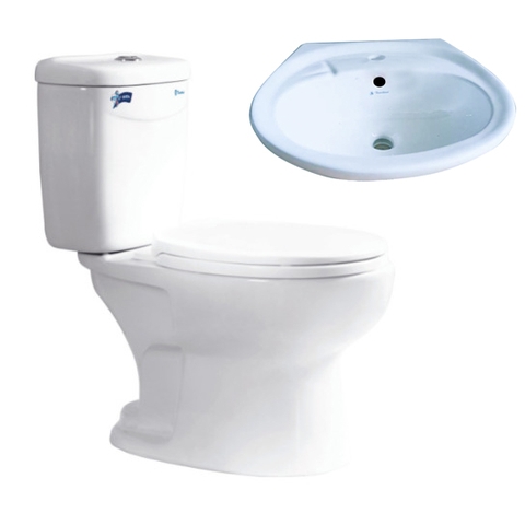 Bồn cầu 2 khối Thiên Thanh Queen nắp êm + Lavabo LT04